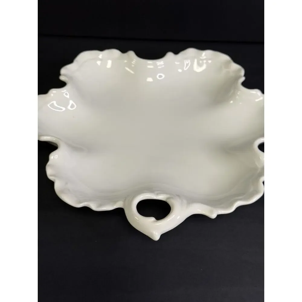 Vintage Japan White Porcelain Scalloped Leaf 11” Twig Handle Ruffled MCM UCAGC